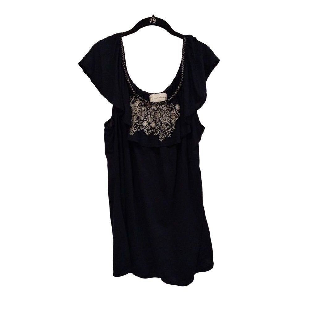 NWT French Laundry Navy Blue stretchy ruffle sleeve blouse